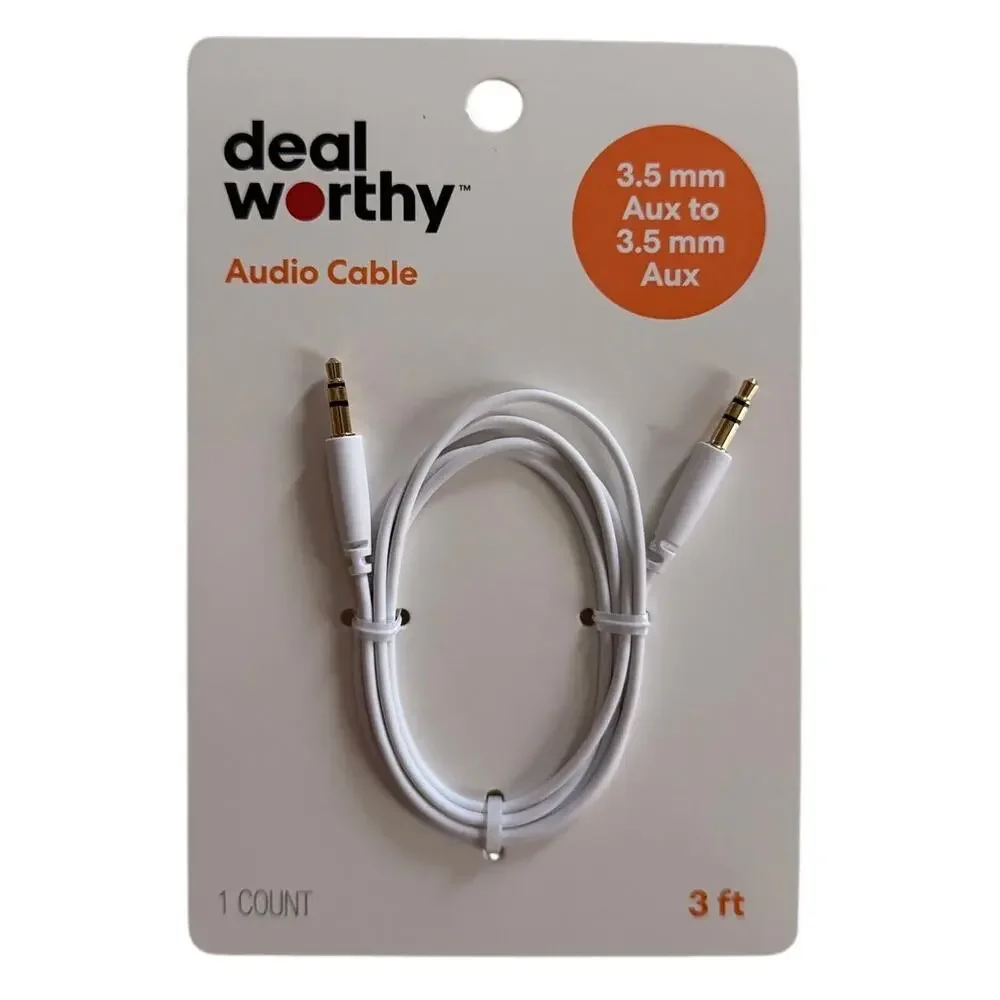 Deal Worthy White Audio Cable 3ft NEW